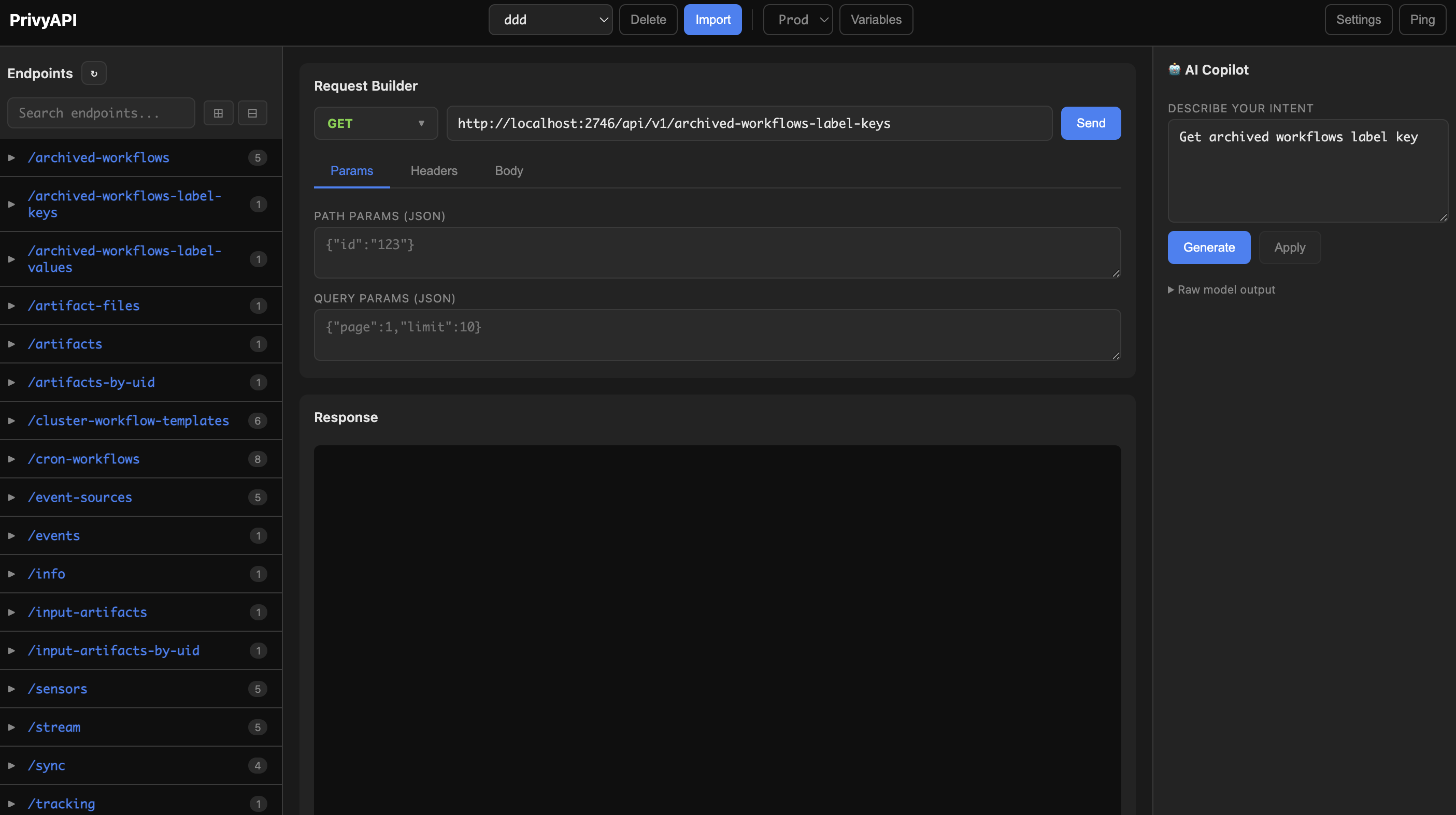 PrivyAPI Main Interface - API Testing Panel